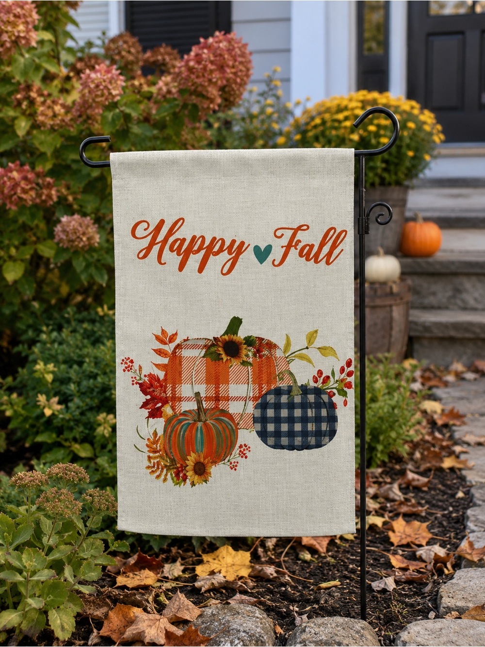 Happy Fall Garden Flag Autumn Pumpkin Plaid Outdoor Yard Decoration Seasonal